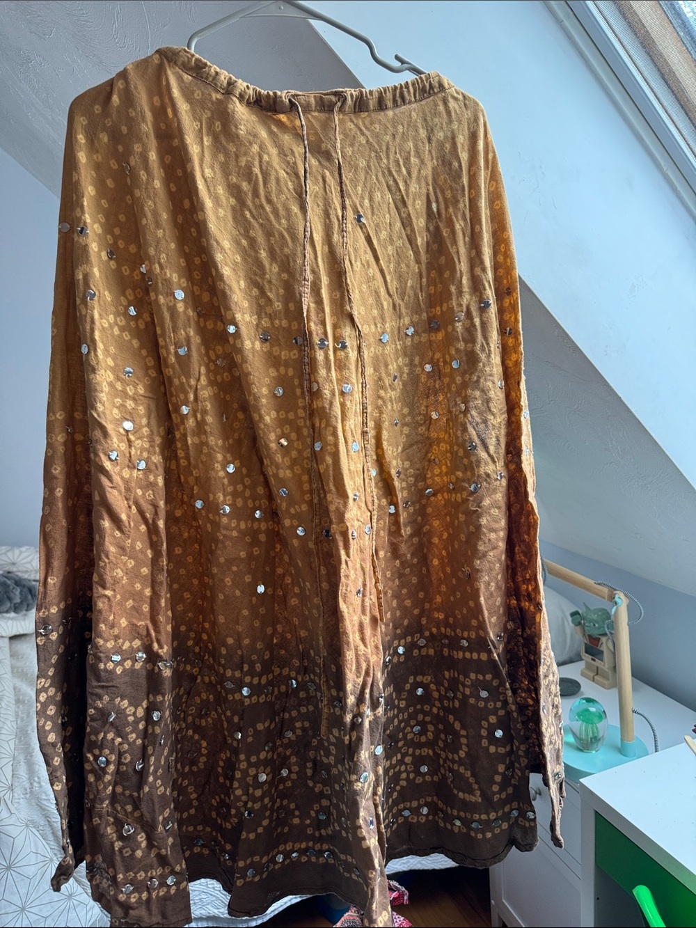 Sequined Ombre A-Line Skirt in Mustard Brown